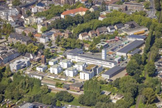 Aerial view, new residential area Am Roten Turm housing estate, Gladbeck fire brigade and Gladbeck