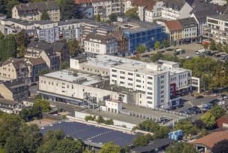 Aerial view, Wilhelmstraße shopping centre with Rewe supermarket, Gladbeck, Ruhr area, North