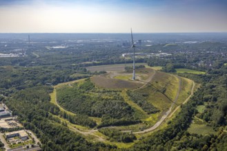 Aerial view, Mottbruchhalde with wind turbine and distant view, Brauck, Gladbeck, Ruhr area, North
