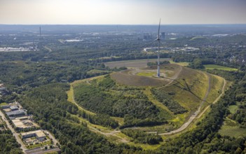 Aerial view, Mottbruchhalde with wind turbine and distant view, Brauck, Gladbeck, Ruhr area, North