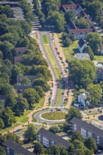 Aerial view, road traffic and planted roundabout Horster Straße and Wiesmannstraße, red marked