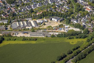 Aerial view, railway line at the industrial estate Tauschlagstraße and Werkstraße, Nordpark pond