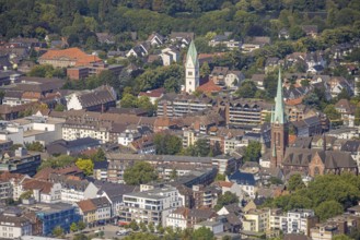 Aerial view, city centre view with Evangelical Lutheran Church of Christ and Catholic Church of St.