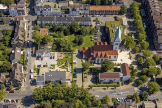 Aerial view, Evangelical Lutheran Church of Christ and Evangelical Church of Christ Kindergarten,