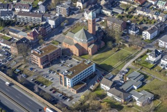 Aerial view, Heilig Kreuz Catholic Church and Heilig Kreuz Catholic Day Care Centre, Butendorf
