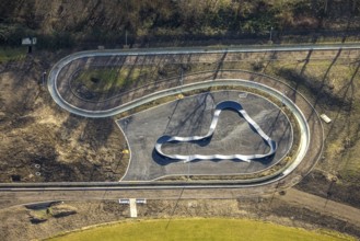 Aerial photo, pump track facility and wet sand running track at SportPark Mottbruch, sports park