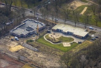 Aerial view, Städt. Kita Berliner Straße kindergarten, construction site with new kindergarten on