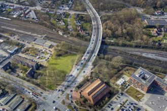 Aerial view, road traffic bridge Sandstraße and railway station Gladbeck-West,