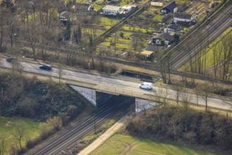 Aerial view, Feldhauser Straße bridge over the railway line at KGV Kleingärtnerverein Nordpark e.V