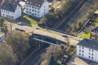 Aerial view, bridge Voßstraße over the railway line, residential area, Zweckel, Gladbeck, Ruhr