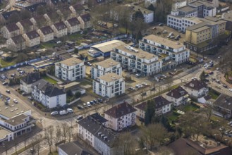 Aerial view, new housing estate Wilhelmstraße corner Goethestraße, new building for housing and