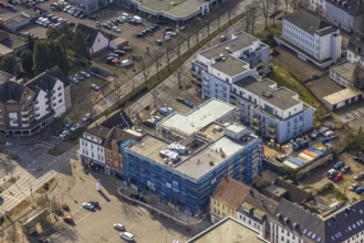 Aerial view, construction site with new residential and commercial building on Horster Straße