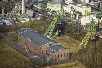 Aerial view, Zweckel machine hall and two headframes, Zweckel, Gladbeck, Ruhr area, North