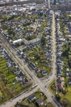 Aerial view, residential area local view district Rentfort, street crossing Kirchhellener Straße