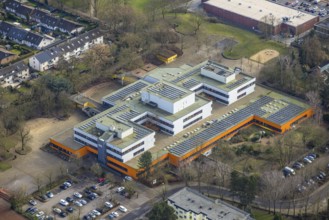 Aerial view, Ingeborg-Drewitz-Gesamtschule IDG with solar roof, Rentfort, Gladbeck, Ruhr area,