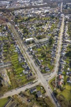 Aerial view, residential area local view district Rentfort, street crossing Kirchhellener Straße