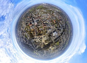 Aerial view, city centre view with ktah. Church St. Lamberti and town hall, behind the Uniper power