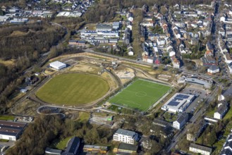 Aerial view, redesign of SportPark Mottbruch, sports park and leisure park, pump track facility and