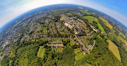 Aerial view, Ineos Phenol GmbH chemical plant, residential area Zweckel and gardens with swimming
