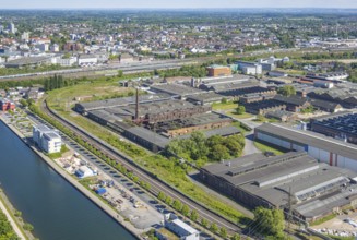 Aerial view, Hafenstrasse industrial estate, voestalpine and Thyssen Draht AG on the Datteln-HAmm