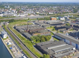 Aerial view, Hafenstrasse industrial estate, voestalpine and Thyssen Draht AG on the Datteln-HAmm