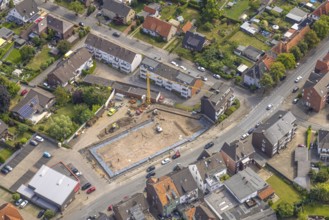 Aerial view, construction site and new Rewe supermarket Hammerstraße 9, Bockum-Hövel, Hamm, Ruhr