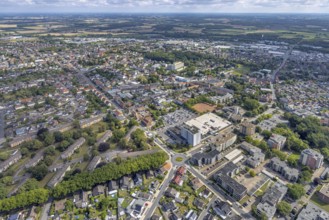 Aerial view, residential area and town view with town hall centre and Höveler Markt, town hall