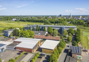 Aerial view, Hamtec industrial estate, Heessen district, Hamm, Ruhr area, North Rhine-Westphalia,