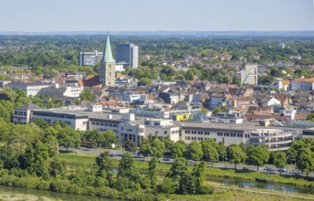 Aerial view, view from the Datteln-Hamm canal to the city centre, Allee-Center and Pauluskirche,