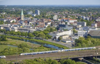 Aerial view, view from the Datteln-Hamm canal to the city centre, Allee-Center and Pauluskirche,