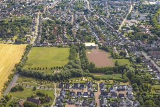 Aerial view, future building area south of Horster Straße, sports hall and sports field football