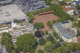 Aerial view, Rathaus-Center and Höveler Markt, Bürgeramt Terrassenhaus, car parks, Bockum-Hövel,
