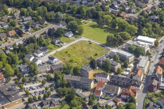 Aerial view, residential buildings, Hallohpark development area and Oswaldstraße residential area