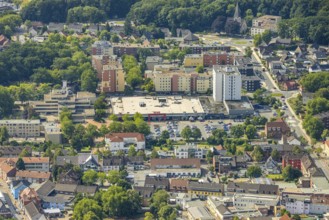 Aerial view, town hall centre and car parks, Bürgeramt Terrassenhaus with Höveler Markt, high-rise
