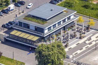 Aerial view, R-Cafe on Adenauerallee, Datteln-Hamm Canal, green roof, Hamm, Ruhr area, North