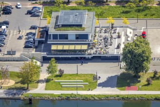 Aerial view, R-Cafe on Adenauerallee, Datteln-Hamm Canal, green roof, Hamm, Ruhr area, North