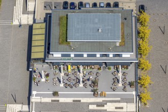 Aerial view, R-Cafe on Adenauerallee, Datteln-Hamm Canal, green roof, Hamm, Ruhr area, North