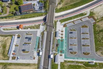 Aerial view, planned local transport connection with stop in Westtünnen, construction site at