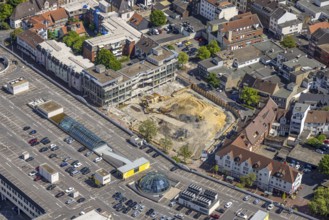 Aerial view, construction site with demolition of the western half of the Ritterpassage, centre,