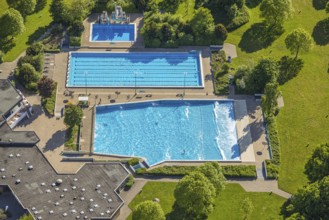 Aerial view, Selbachpark outdoor pool at Hotel Selbachpark, Pelkum district, Hamm, Ruhr area, North