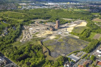 Aerial view, hammerhead tower on the Ost Heinrich Robert mine site, Pelkum district, Hamm, Ruhr