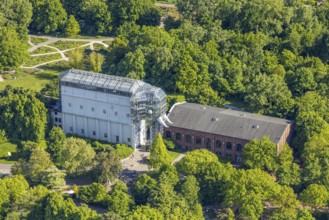 Aerial view, glass elephant in Maximilianpark, electrical centre building, Uentrop, Hamm, Ruhr