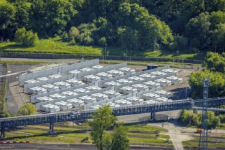 Aerial view, battery storage site of RWE power plant Westfalen, Uentrop, Hamm, Ruhr area, North