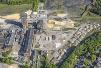 Aerial view, hammerhead tower on the Ost Heinrich Robert mine site, Pelkum district, Hamm, Ruhr