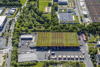 Aerial view, roofing purchase, DEX, Rhynern, green roofs, Hamm, Ruhr area, North Rhine-Westphalia,