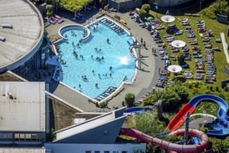 Aerial view, outdoor pool Maximare, saltwater pool, summer, Hamm-Mitte, bathers, sunbathers, Hamm,