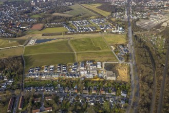 Aerial view, construction site and new housing estate WohnSiedlung Am Glückauf Park Hassel - Park