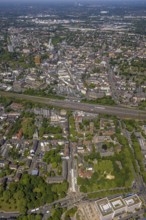 Aerial view, city centre Gelsenkirchen, main station railway tracks, Bahnhofstraße pedestrian zone