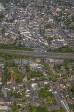 Aerial view, city centre Gelsenkirchen, main station railway tracks, Bahnhofstraße and Ringstraße,