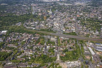 Aerial view, city centre Gelsenkirchen, main station railway tracks, Bahnhofstraße and Ringstraße,